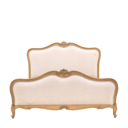 Adouer Wood Hand Carved Natural Vintage Upholstered Bed