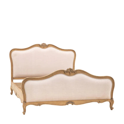 Adouer Wood Hand Carved Natural Vintage Upholstered Bed