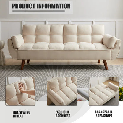 ADOUER WOOD Modern Beige Tufted 3-Seater Sofa with Wooden Legs