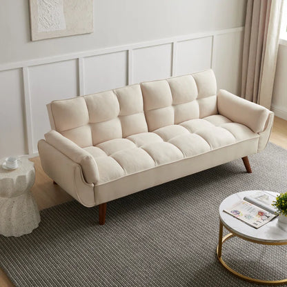 ADOUER WOOD Modern Beige Tufted 3-Seater Sofa with Wooden Legs