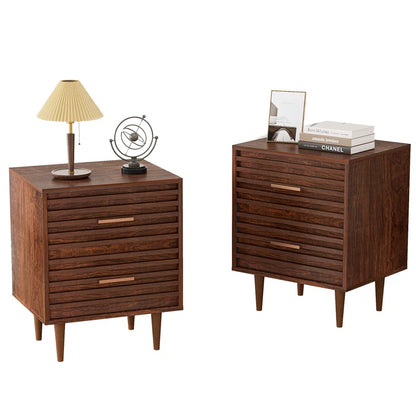 ADOUER WOOD "Set Of-2 Mid-Century Modern Wooden Bedside Table with Two Drawers"