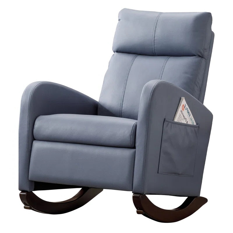 ADOUER WOOD Solid Wood Frame Light Blue Leatherette Rocking Chair For Home & Office