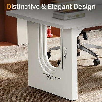 Adouer Wood "Joonyoung 78'' W Modern Executive Desk – Sleek White Office Desk with Sculpted Panel Legs for Contemporary Workspaces"