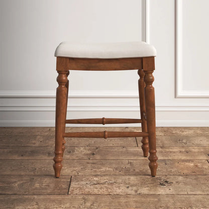ADOUER WOOD Solid Acacia Wood Stool Upholstered Stool, Honey