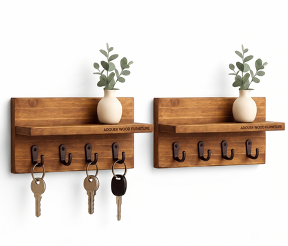 ADOUER WOOD Wall-Mounted Key Holder Entryway Organizer ( Set Of 2 Pcs )
