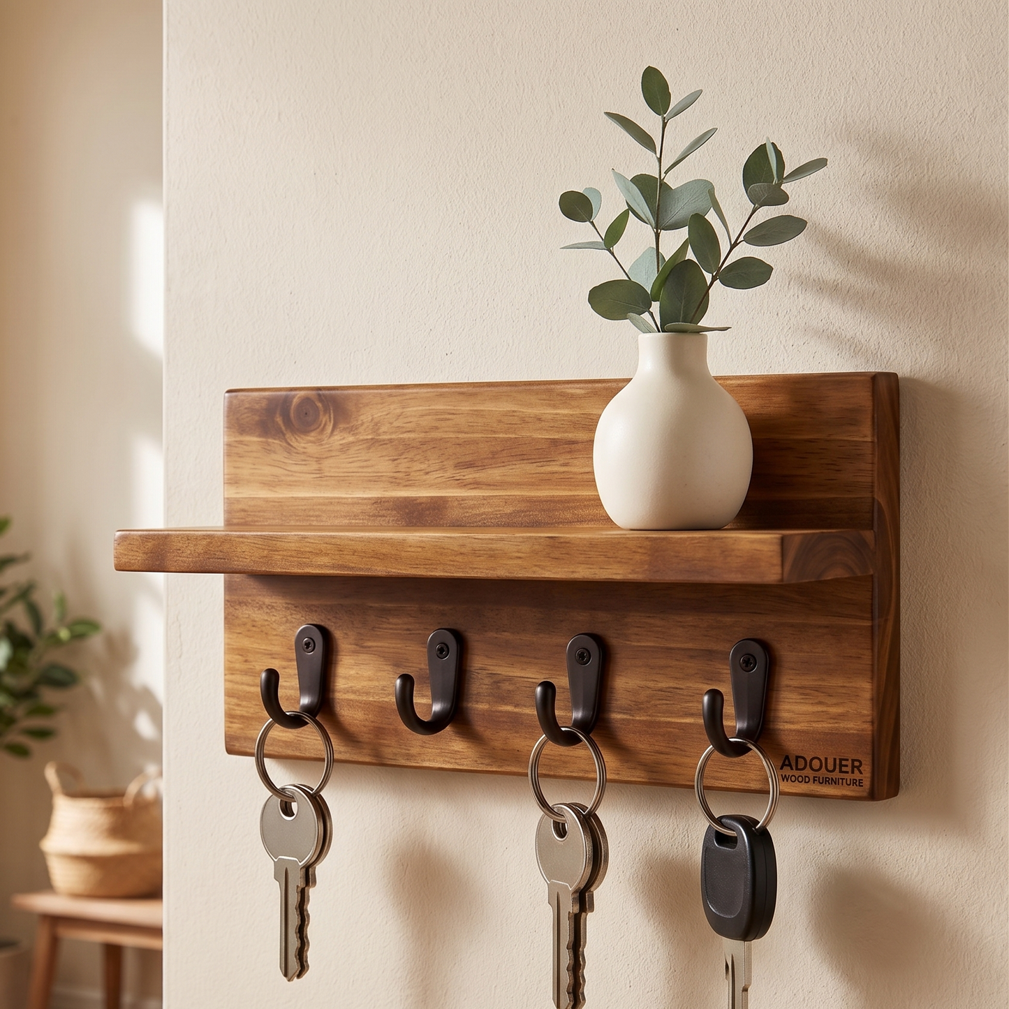 ADOUER WOOD Wall-Mounted Key Holder Entryway Organizer ( Set Of 2 Pcs )