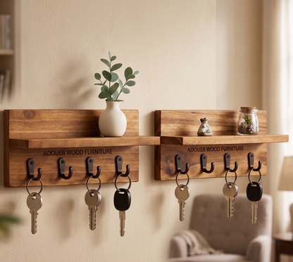 ADOUER WOOD Wall-Mounted Key Holder Entryway Organizer ( Set Of 2 Pcs )