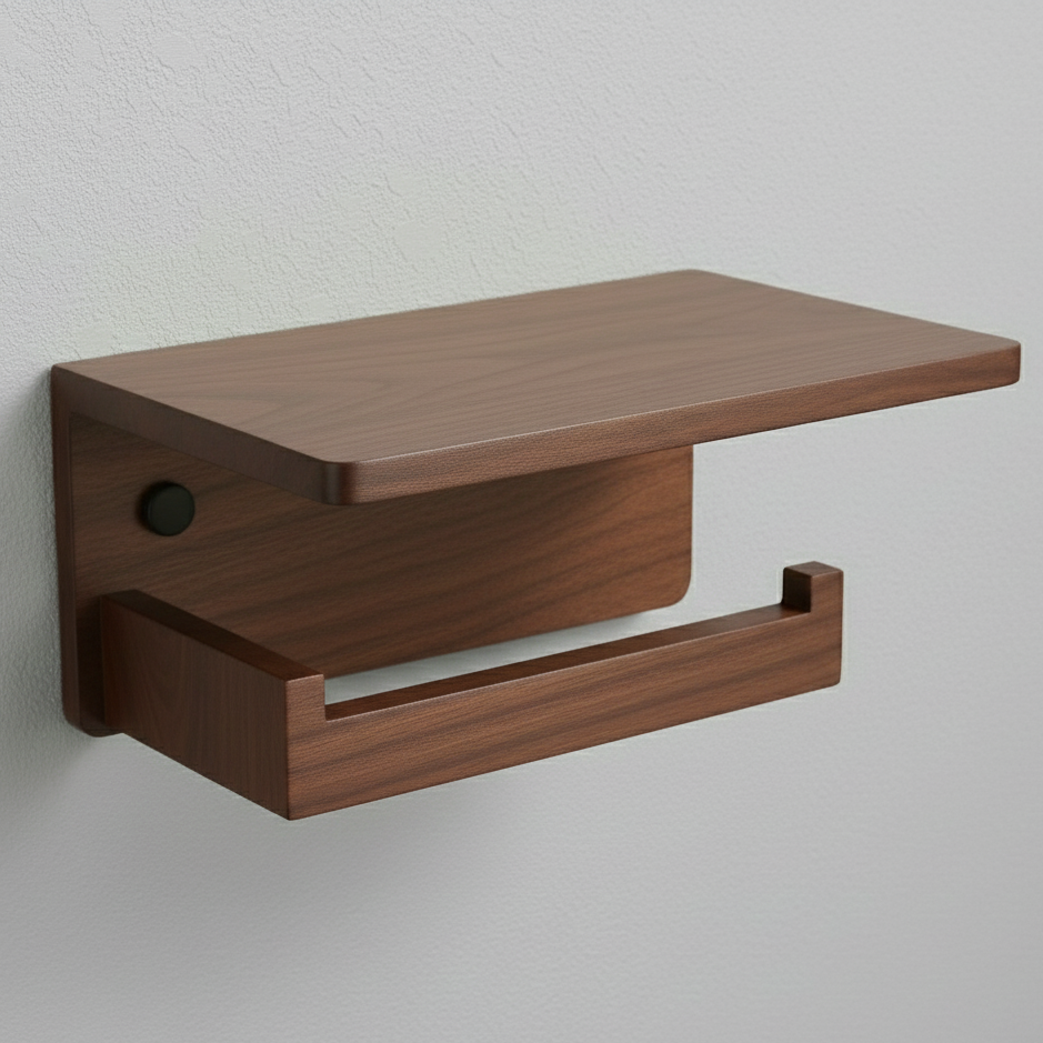 ADOUER WOOD Wall Mount Toilet Paper Holder with Shelf