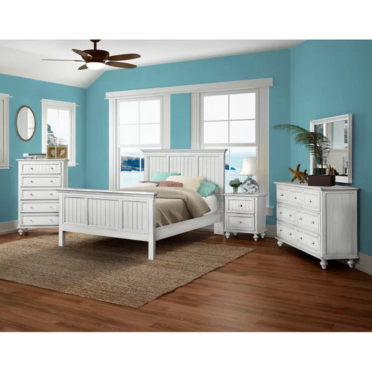 Adouer Wood "Elegant White Solid Sheesham Panel Bed with High Headboard and Footboard"