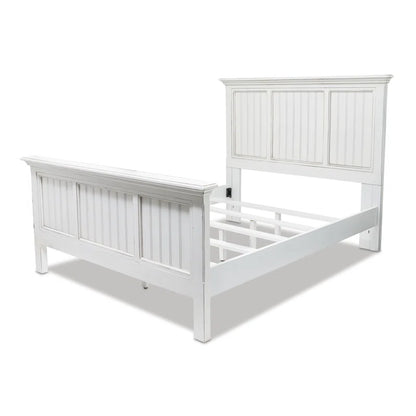 Adouer Wood "Elegant White Solid Sheesham Panel Bed with High Headboard and Footboard"