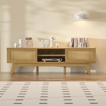 ADOUER WOOD Solid Acacia Wood Natural Cane Tv Unit For Home