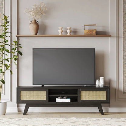 ADOUER WOOD Solid Acacia Wood Natural Cane Tv Unit For Home