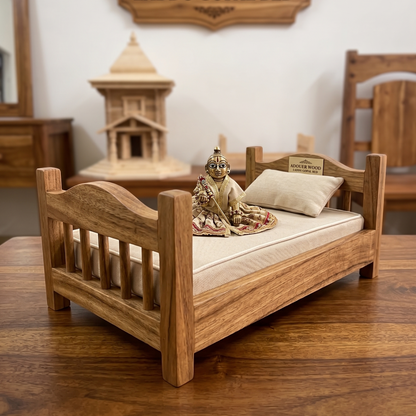 Adouer wood Handmade Solid Wood SHEESHAM LADDU Gopal I Kanha Bed  With Mattress and Pillow
