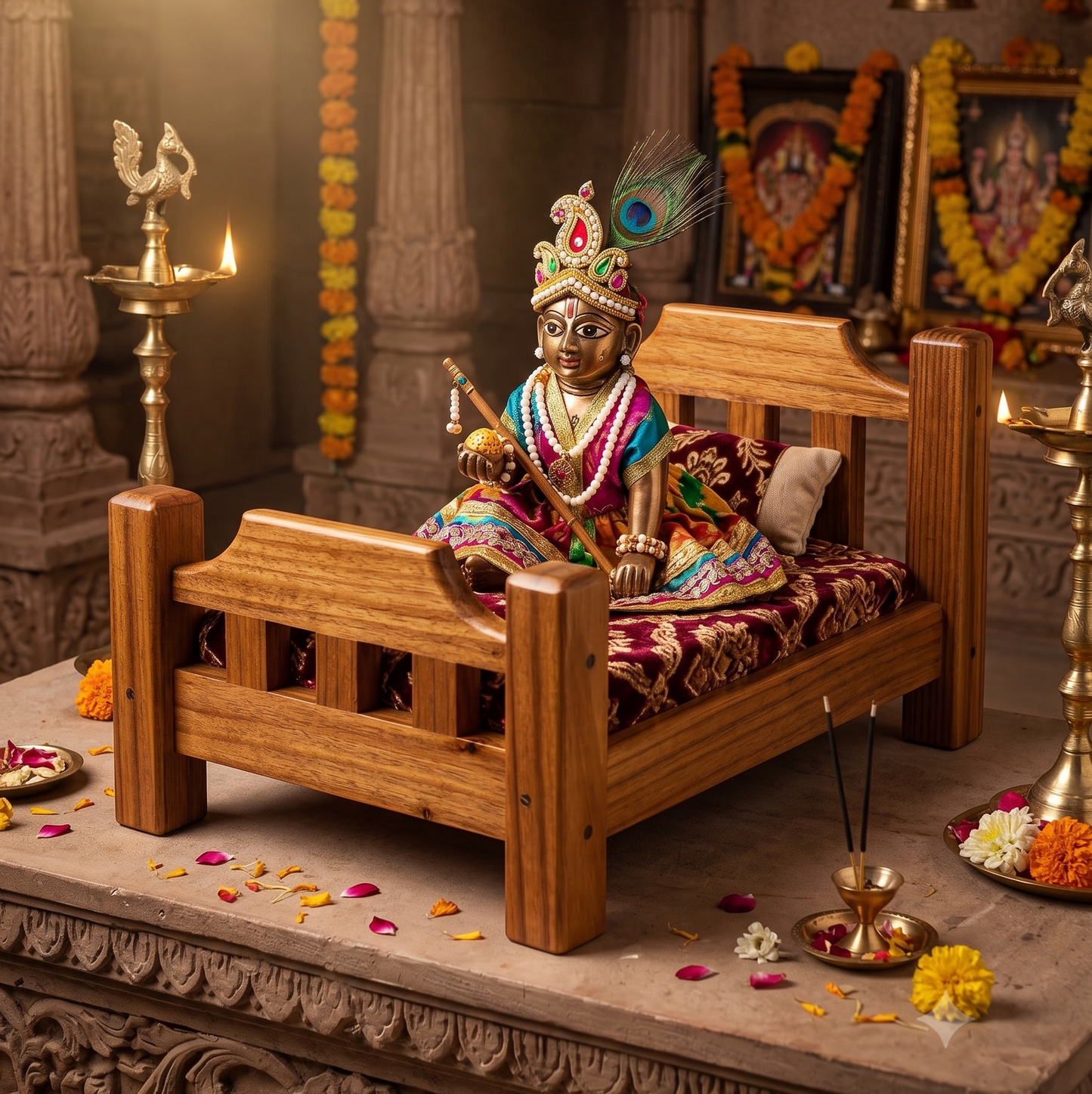 Adouer wood Handmade Solid Wood LADDU Gopal Bed