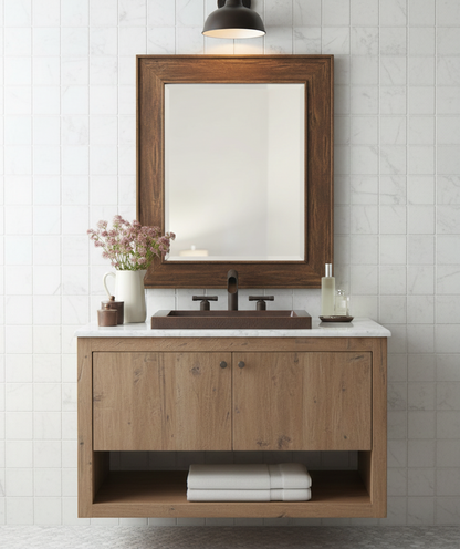 ADOUER WOOD Reclaimed Wood Wall Mirror - Farmhouse Bathroom Vanity Mirror (Rectangular)