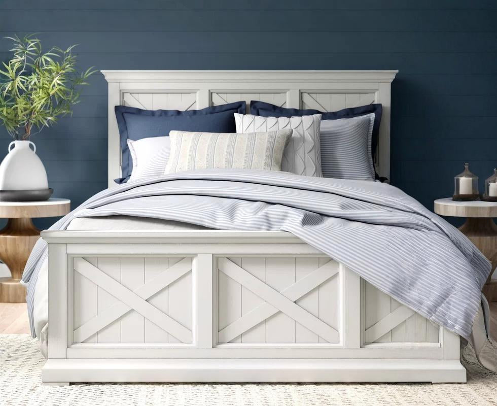 Adouer Wood "Lana Luxury Solid Wood Sheesham Bed with Panel Design – White Finish"