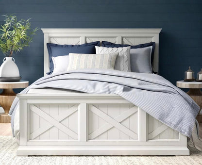 Adouer Wood "Lana Luxury Solid Wood Sheesham Bed with Panel Design – White Finish"