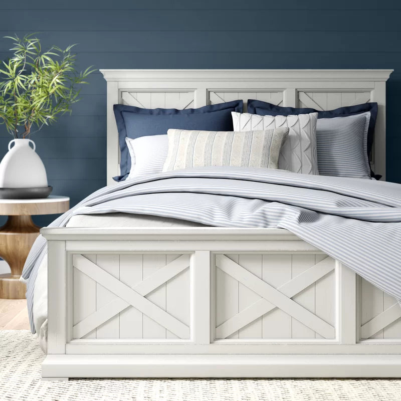 Adouer Wood "Lana Luxury Solid Wood Sheesham Bed with Panel Design – White Finish"