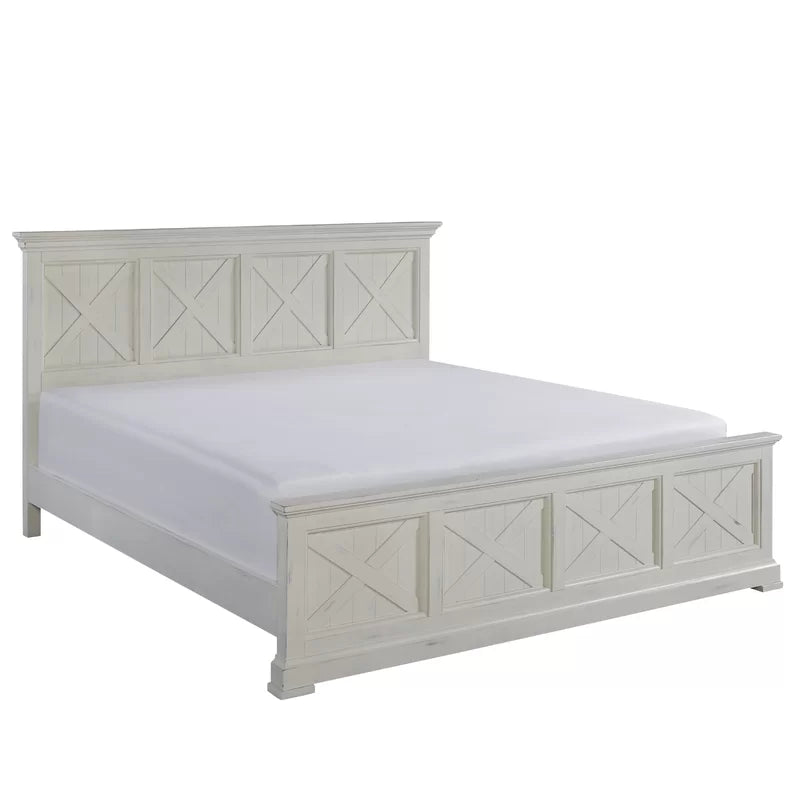 Adouer Wood "Lana Luxury Solid Wood Sheesham Bed with Panel Design – White Finish"