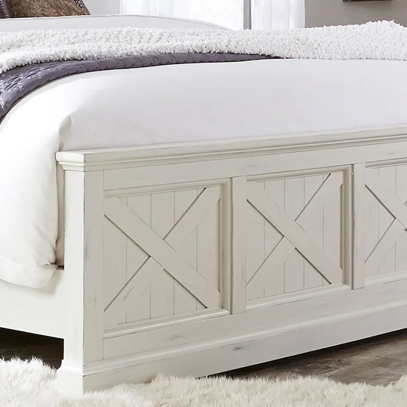Adouer Wood "Lana Luxury Solid Wood Sheesham Bed with Panel Design – White Finish"