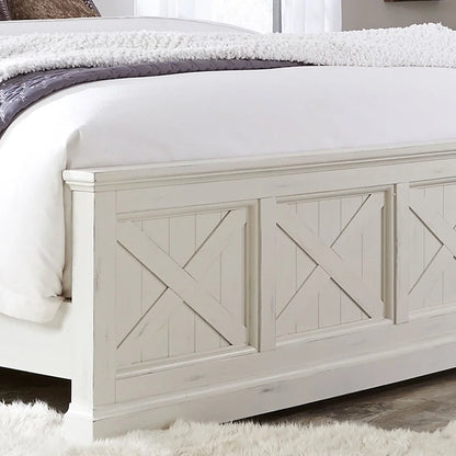 Adouer Wood "Lana Luxury Solid Wood Sheesham Bed with Panel Design – White Finish"