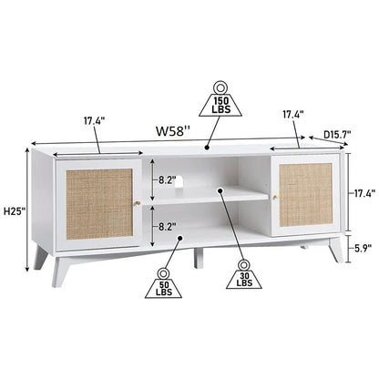 ADOUER WOOD Stylish Solid Sheesahm Wood Natural Rattan Cane 2 Door & Middle Storage Tv Unit For Home