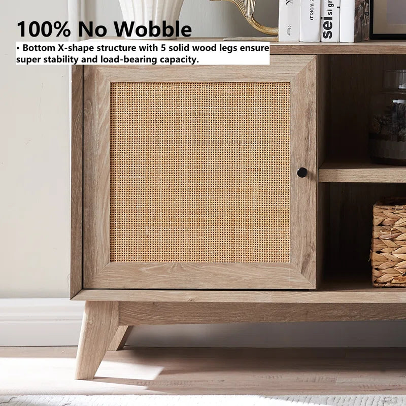 ADOUER WOOD Stylish Solid Sheesahm Wood Natural Rattan Cane 2 Door & Middle Storage Tv Unit For Home