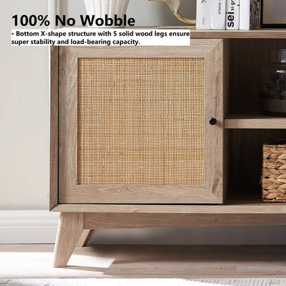 ADOUER WOOD Stylish Solid Sheesahm Wood Natural Rattan Cane 2 Door & Middle Storage Tv Unit For Home