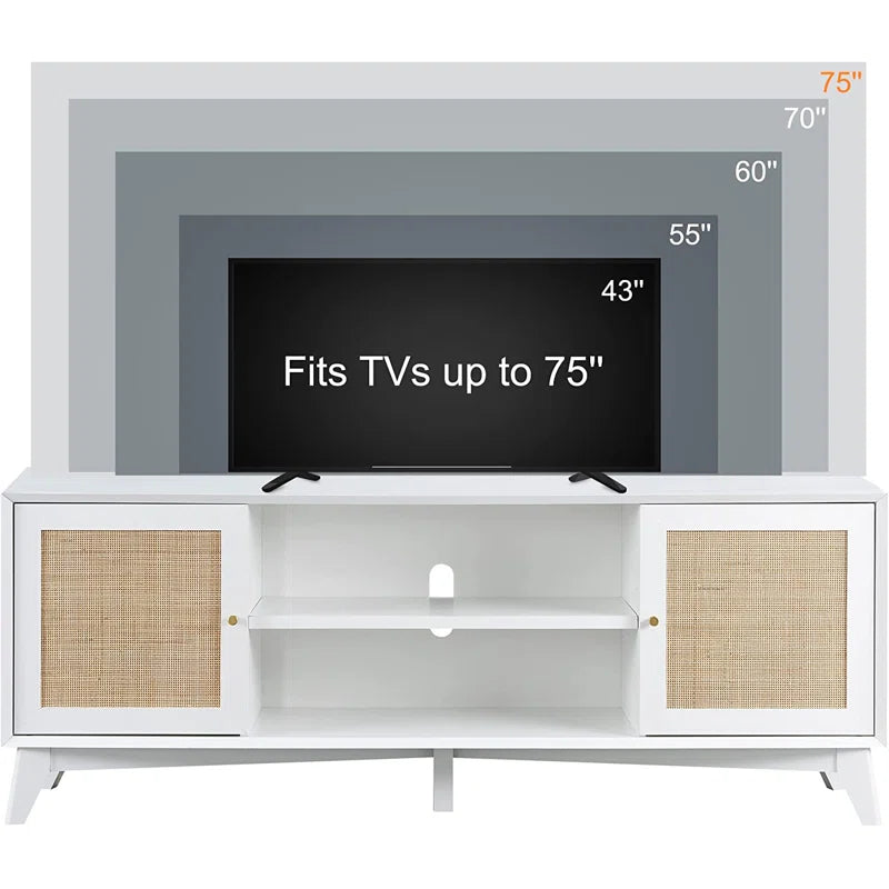 ADOUER WOOD Stylish Solid Sheesahm Wood Natural Rattan Cane 2 Door & Middle Storage Tv Unit For Home