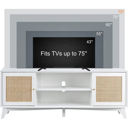 ADOUER WOOD Stylish Solid Sheesahm Wood Natural Rattan Cane 2 Door & Middle Storage Tv Unit For Home