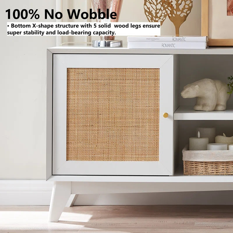 ADOUER WOOD Stylish Solid Sheesahm Wood Natural Rattan Cane 2 Door & Middle Storage Tv Unit For Home