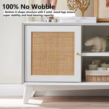 ADOUER WOOD Stylish Solid Sheesahm Wood Natural Rattan Cane 2 Door & Middle Storage Tv Unit For Home
