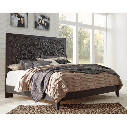 ADOUER WOOD Solid Sheesham Wood Luxuries Distressed Hand Carving  Bed, Without Storage