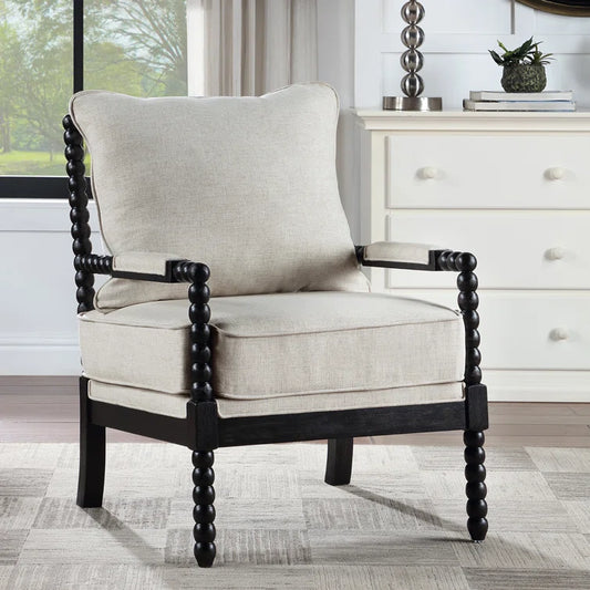 ADOUER WOOD Solid Wood Handmade Carving Upholstered Accent Chair, Black
