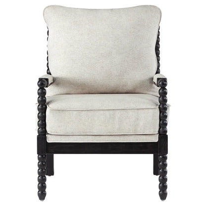 ADOUER WOOD Solid Wood Handmade Carving Upholstered Accent Chair, Black