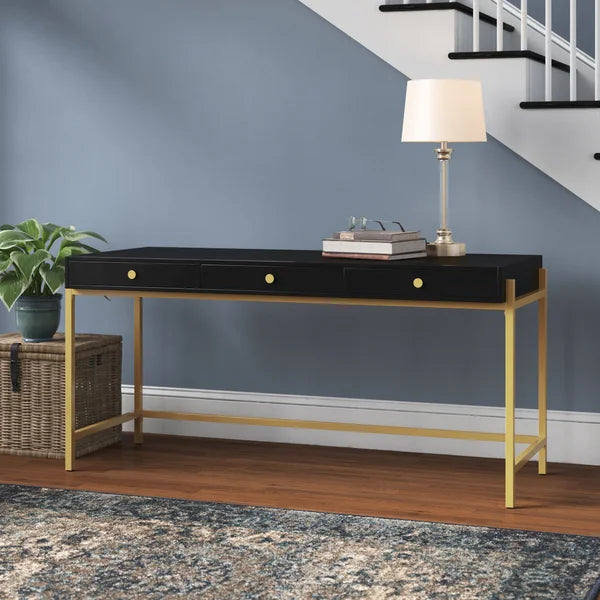 Solid Sheesham Wood 3 Drawers White Top & Gold Leg/Frame Multi Use Study Table For Home & Office