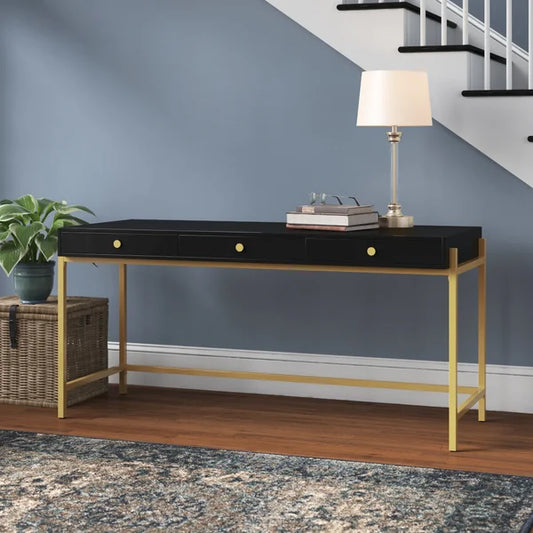 Solid Sheesham Wood 3 Drawers White Top & Gold Leg/Frame Multi Use Study Table For Home & Office