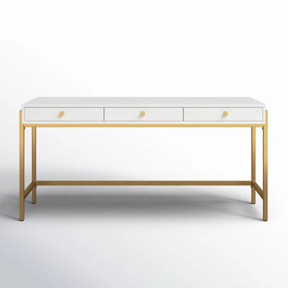 Solid Sheesham Wood 3 Drawers White Top & Gold Leg/Frame Multi Use Study Table For Home & Office