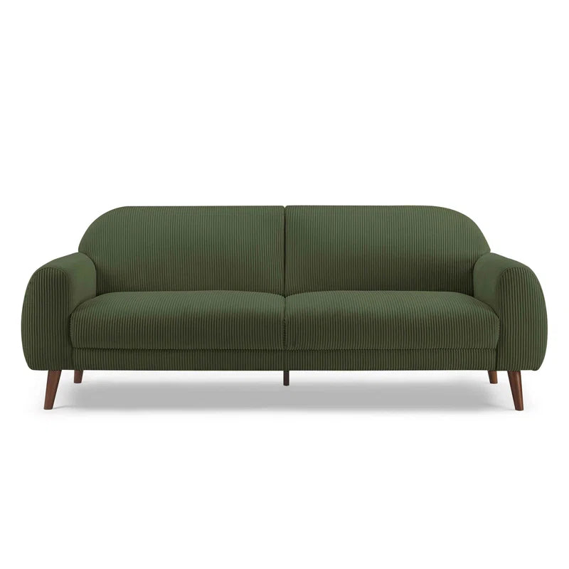 Rich Brown Tufted Corduroy Sofa Mid-Century Modern Solid Wood Base