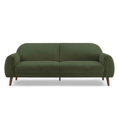 Rich Brown Tufted Corduroy Sofa Mid-Century Modern Solid Wood Base