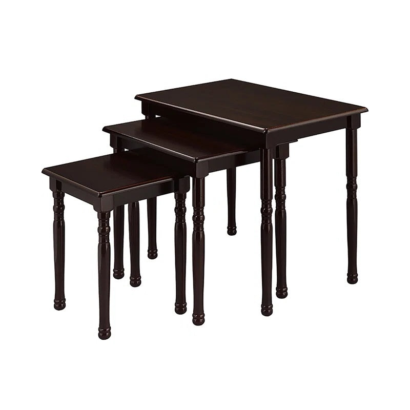 ADOUER WOOD Solid Sheesham Hand Carved Designer Legs Nesting Table - Set of 3 (Walnut Finish)