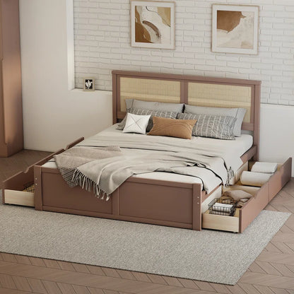 ADOUER WOOD Solid Sheesham Wood Standard Bed With Both Side Drawer - Brown Finish
