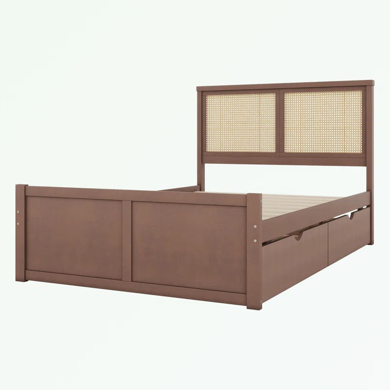 ADOUER WOOD Solid Sheesham Wood Standard Bed With Both Side Drawer - Brown Finish