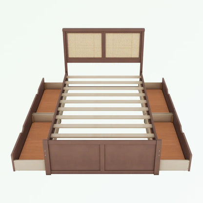 ADOUER WOOD Solid Sheesham Wood Standard Bed With Both Side Drawer - Brown Finish
