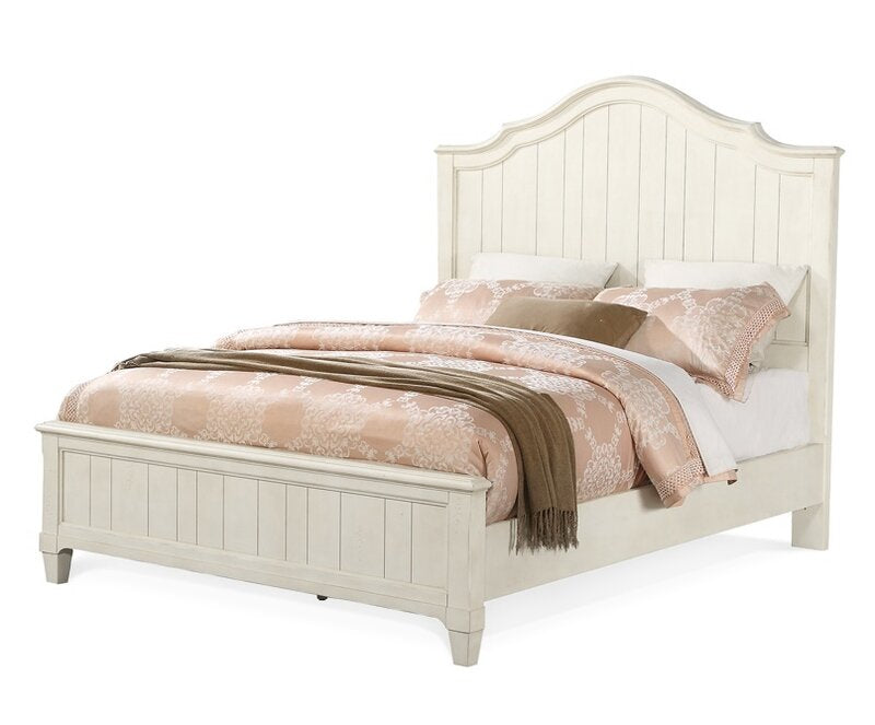 Adouer Wood "Vintage Cream Wooden Bed Frame with Arched Headboard and Cottage-Style Design"