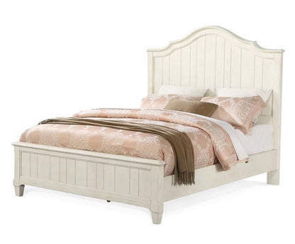 Adouer Wood "Vintage Cream Wooden Bed Frame with Arched Headboard and Cottage-Style Design"