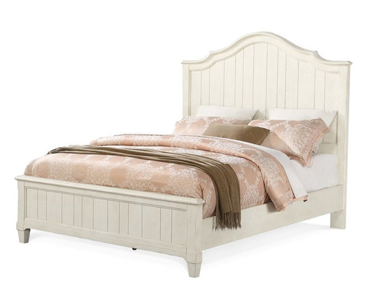Adouer Wood "Vintage Cream Wooden Bed Frame with Arched Headboard and Cottage-Style Design"