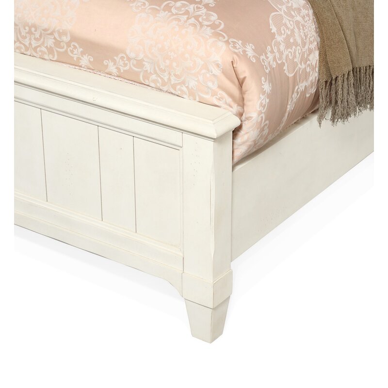 Adouer Wood "Vintage Cream Wooden Bed Frame with Arched Headboard and Cottage-Style Design"