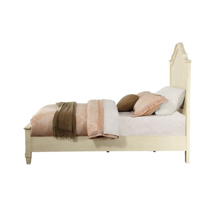 Adouer Wood "Vintage Cream Wooden Bed Frame with Arched Headboard and Cottage-Style Design"