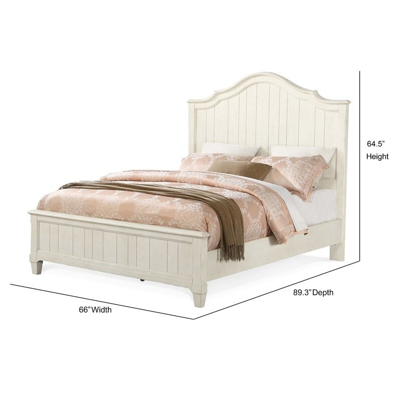 Adouer Wood "Vintage Cream Wooden Bed Frame with Arched Headboard and Cottage-Style Design"